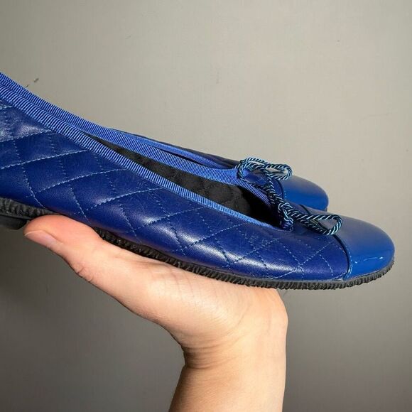 Paul Mayer COZY cap toe QUILTED LEATHER BALLET FLAT IN cobalt blue blue sole - Picture 3 of 10